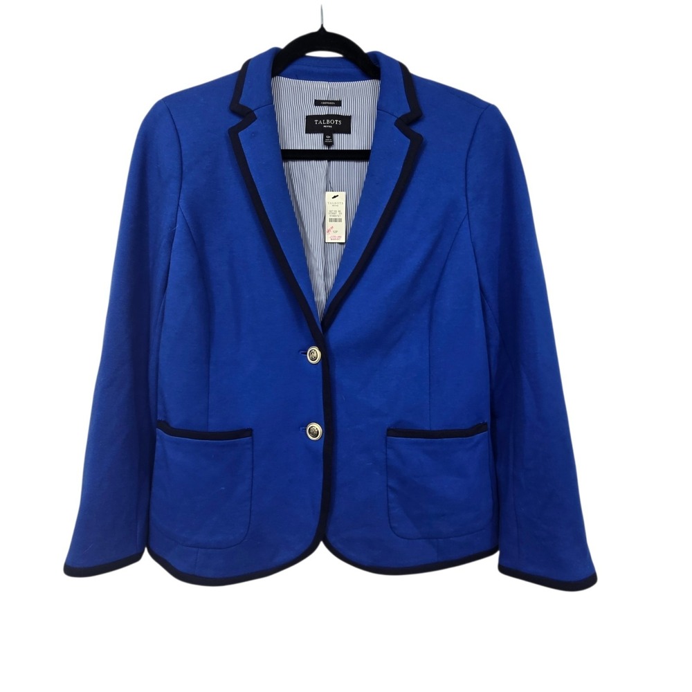 Talbots NWT Aberdeen‎ Blazer Womens 12P Blue Stripe Lining Office Fancy Buttons